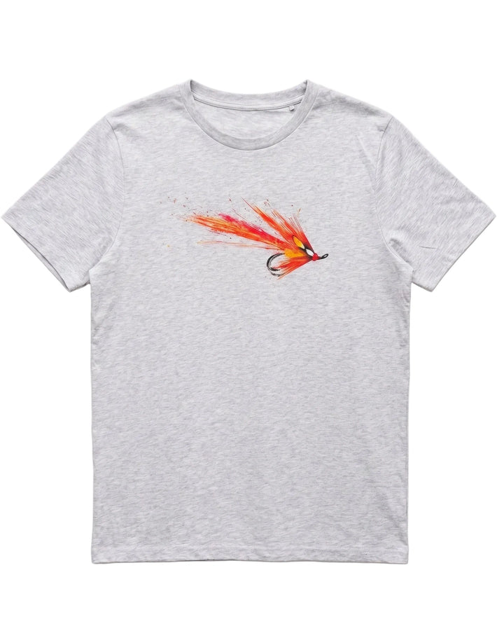 Calvin Shrimp Salmon Fly Tee in Heather Grey (UNISEX) By The Northern Fishing Co.