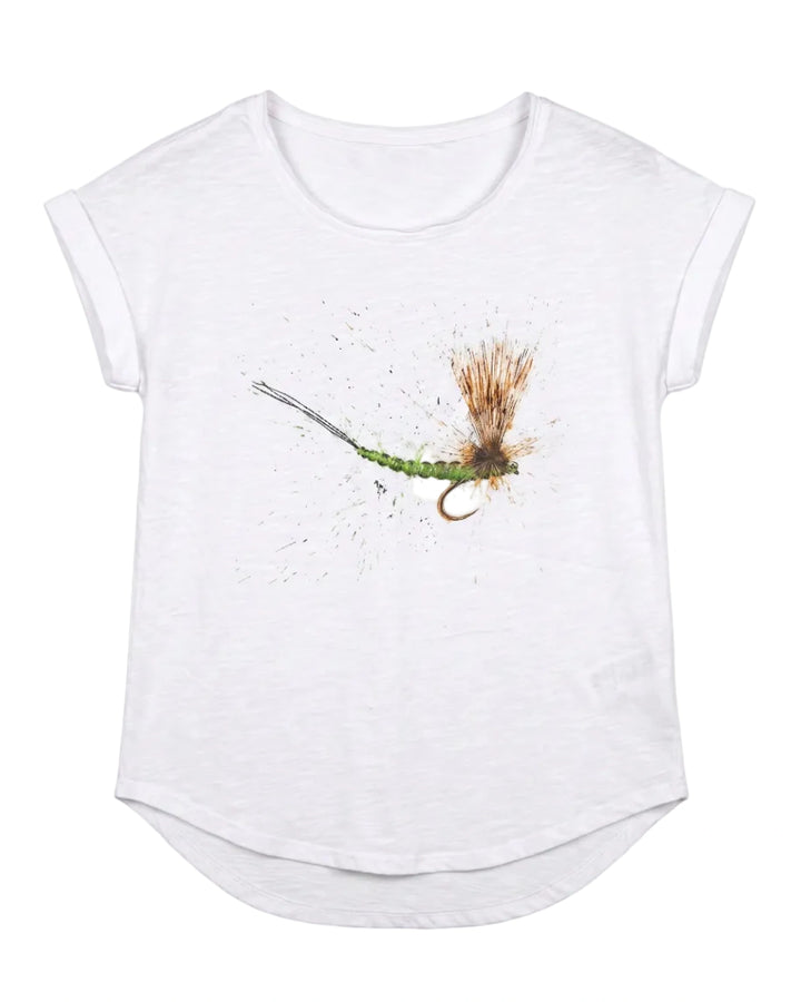 Mohican Mayfly Tee in White (women's) By The Northern Fishing Co.